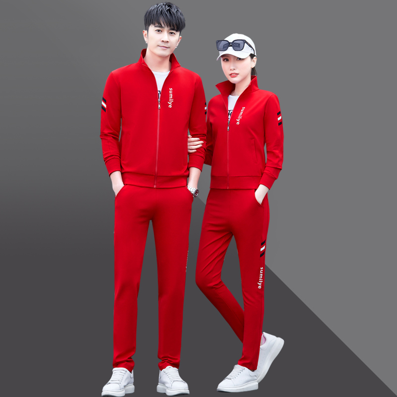 Couple's Clothing Spring and Autumn Group Purchase Sports Suit for Men and Women 2026 New Style Middle-Aged Stylish Red Sportswear Two-Piece Set