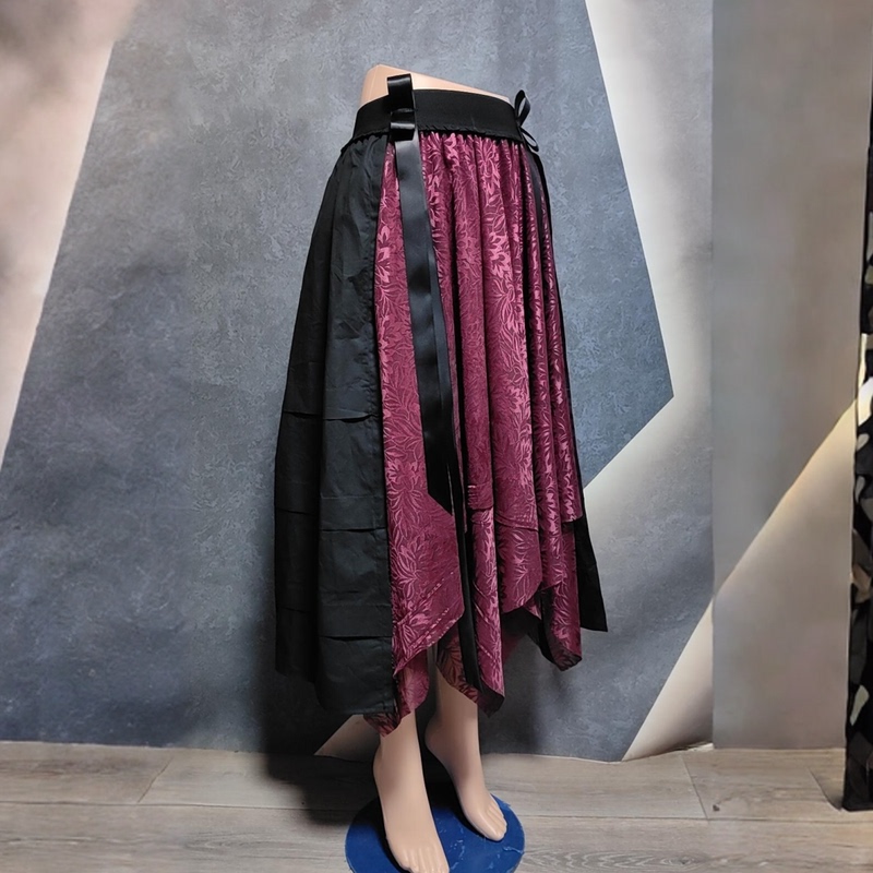 [Hao Ting Xue Juan] Lace Patchwork Washed Cotton Irregular Skirt (Maximum Length 90, 360 Degrees)