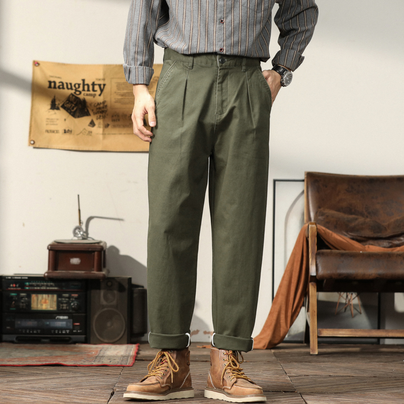 American Retro Style Culottes for Men, High-Waisted, Straight-Leg, Loose-Fitting, Naples Casual Trousers, Kurkha Military Pants, Trendy