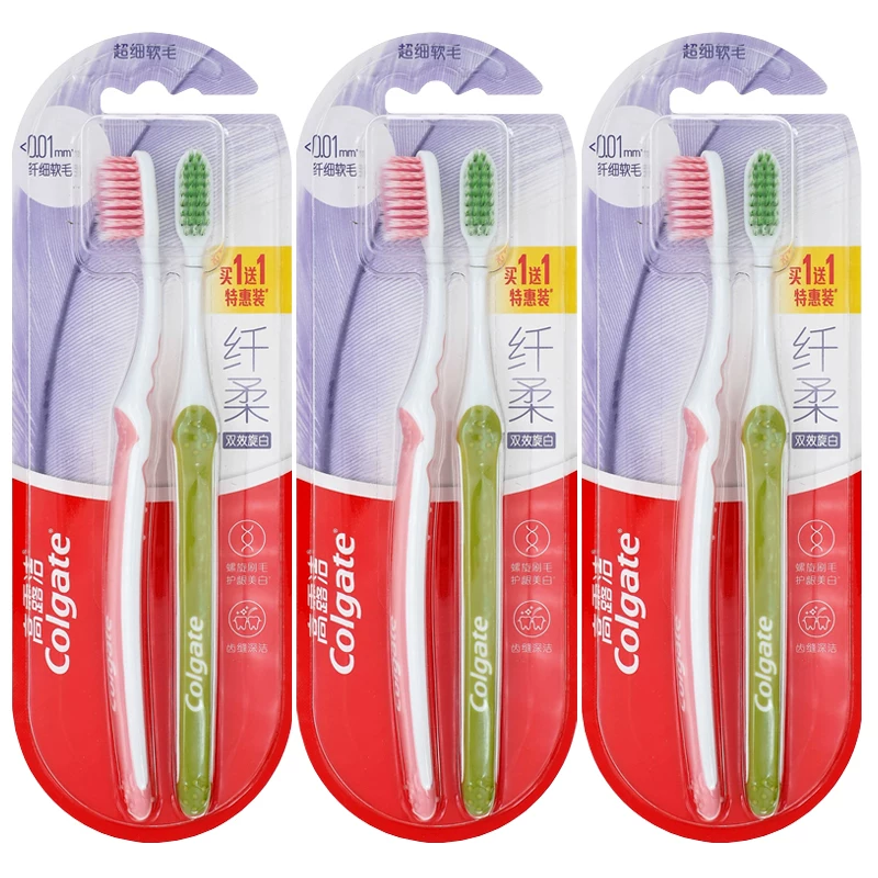 Зубная щетка Colgate Slim and Soft с двойным эффектом отбеливания для удаления пятен зубов и белой спиральной щетины, взрослая, мягкая щетина, маленькие головки, 6 единиц