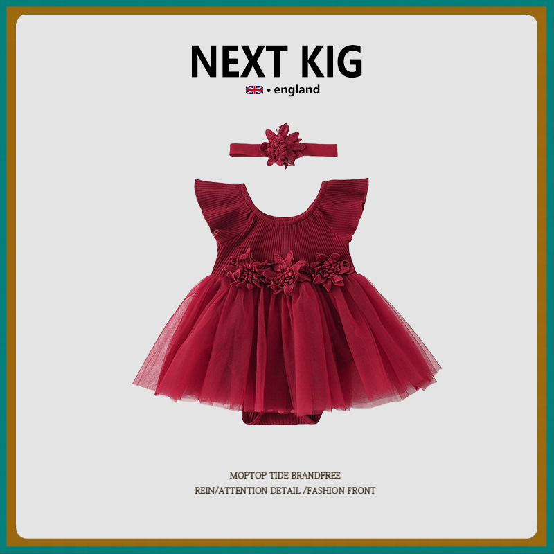 British Next Kig Baby Tutu Skirt Summer 100-Day Banquet Red Gauze Skirt One-Year-Old Baby Girl Dress Princess Dress
