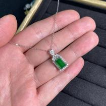 S925 sterling silver inlaid with natural chrysoprase Wushi brand pendant necklace full of green new Chinese style sun green jade sweater chain