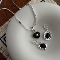 S925 sterling silver love black agate square frame pendant necklace twist snake bone chain womens free matching combination sweater chain