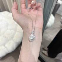 S925 sterling silver moonlight and lamp cold light Australian white round large mother-of-pearl necklace elegant petal pendant