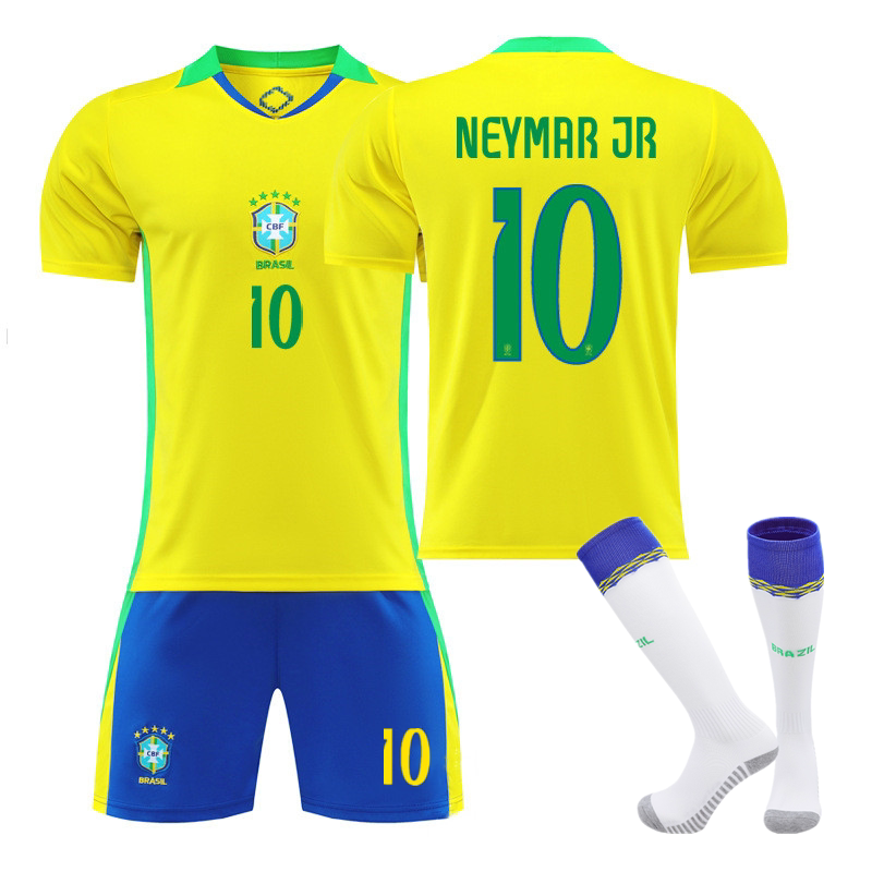 2526 Brazil National Team No. 10 Neymar Jersey Home Kit No. 7 Vinicius Jr. No. 9 Raphinha Football Uniform Set Cross-Border