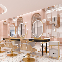  Double-sided trendy simple European-style hot dyeing mirror table net red hair salon mirror barber shop cabinet one-piece hair salon special