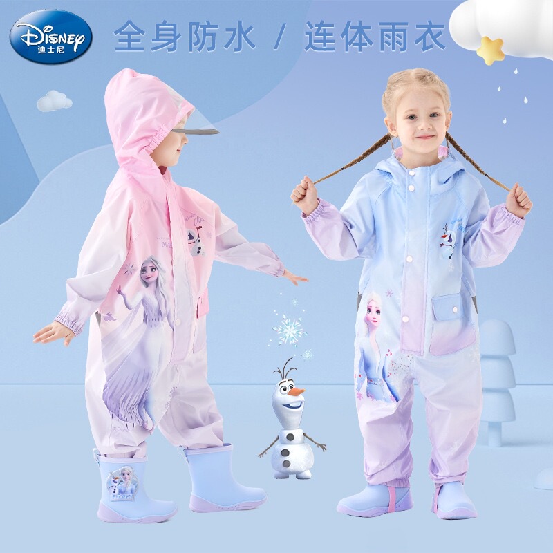Disney Kidsren's Raincoat Girl Elsa Suit Waterproof Full-Body Kindergarten Baby Girl Kids Rainproof Clothing Disney Kidsren's Raincoat Girl Elsa Suit Waterproof Full-Body Kindergarten Baby Girl Kids Rainproof Clothing