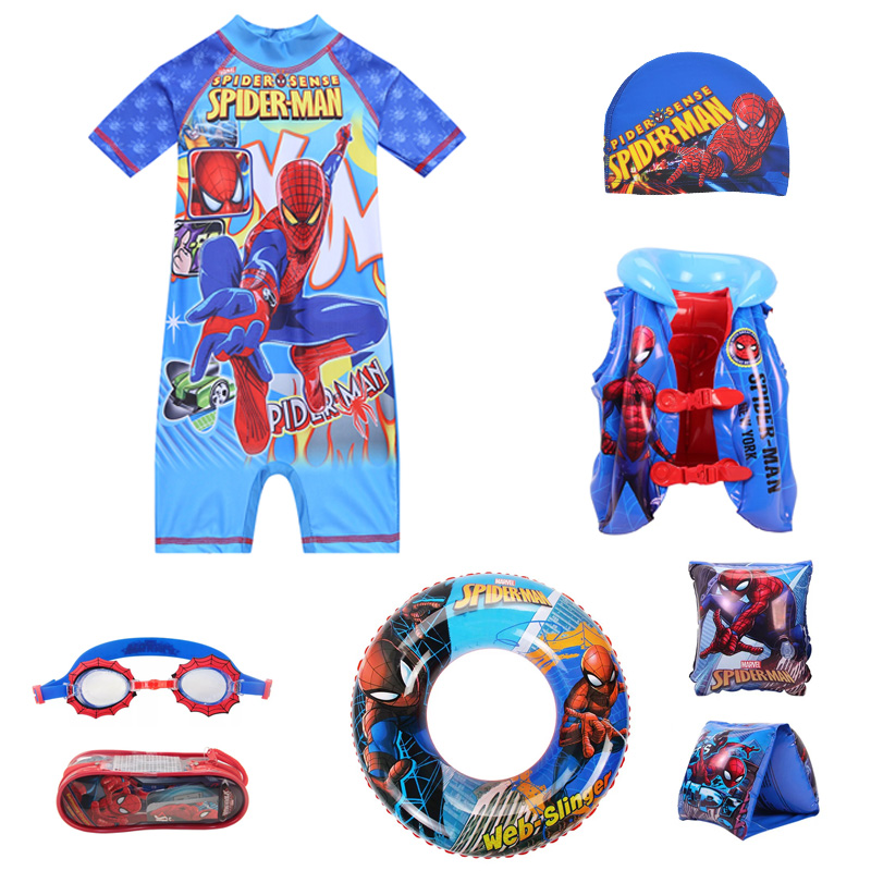Children's swimsuit boys middle and big children students professional training clothing boys one-piece split sunscreen cartoon Spider-Man clothing
