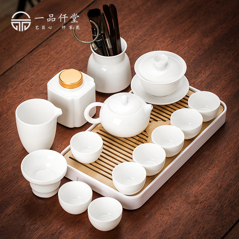 One Pint one thousand White Porcelain Kongfu Tea With Tea Suit Tea Tea Pot Lid Bowl Chinese Style Minima Light Lavish Home Office Guests-Taobao