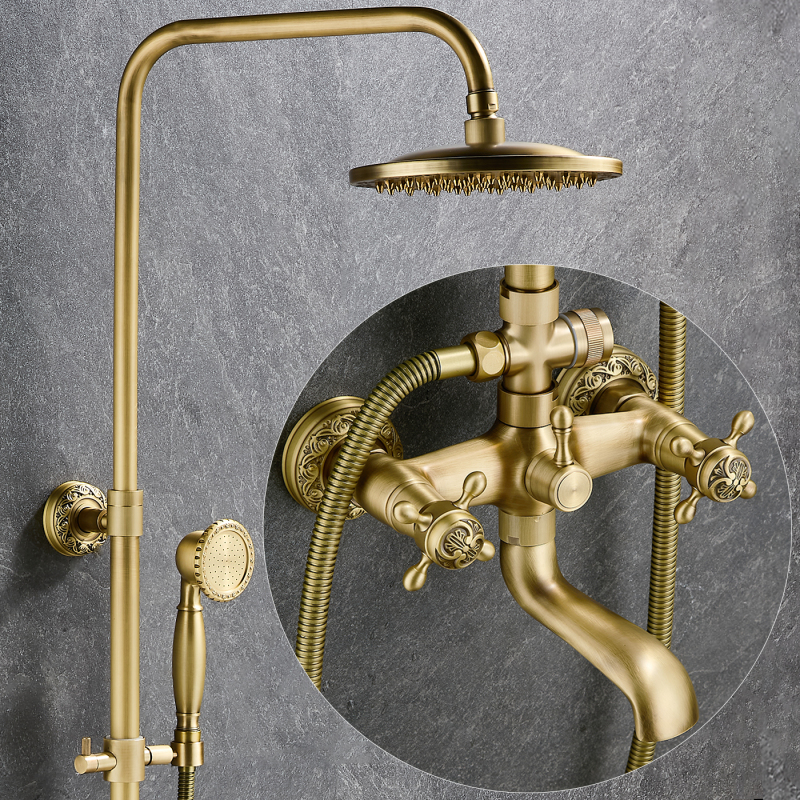 Brass Antique Shower Set Bathroom Home Thermostatic Retro French Vintage Style Shower Faucet American Style
