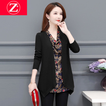 Mom's small shirt wears foreign style spring and autumn women's fashion loose inside cover belly bottoming shirt autumn fake two clothes