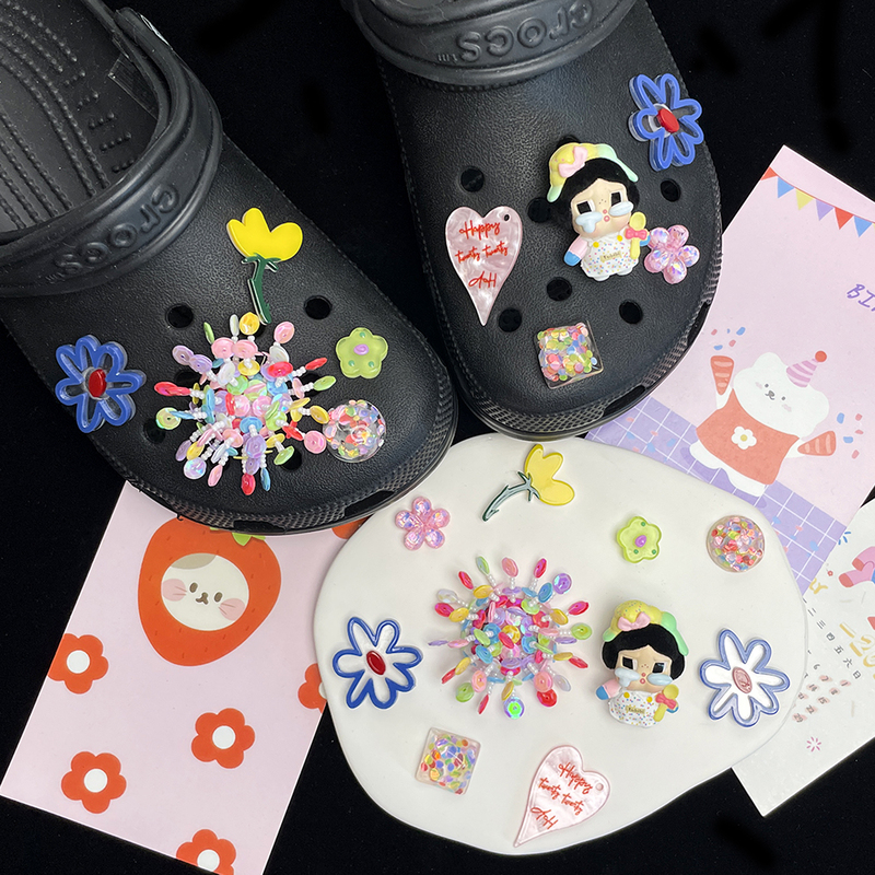 Popular Crocs Shoe Accessories Spring Flower Crying Doll Pop Mart Shoe Charms DIY Decorative Clips Compatible with Crocs Shoe Clips