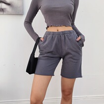 LIVIA European and American style ins five points sweatpants 2021 autumn new Joker fashionable burrs stretch casual shorts