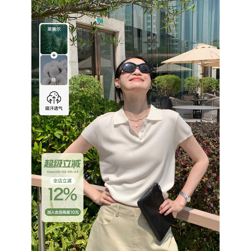 Fol Else【Summer Breeze】New Color Polo Shirt~ Regular Shoulder Short Sleeve T-Shirt for Women, Summer Knitted Lapel Top Fol Else【Summer Breeze】New Color Polo Shirt~ Regular Shoulder Short Sleeve T-Shirt for Women, Summer Knitted Lapel Top