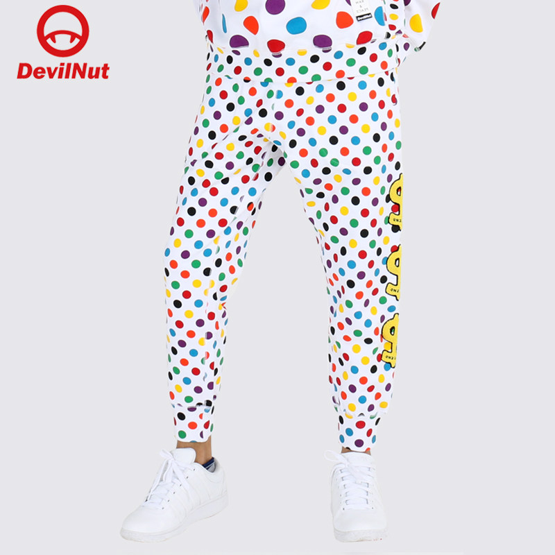 DEVIL NUT devil tide brand men's autumn and winter sports leisure wave dot color dot pure cotton sweatpants trousers AFV