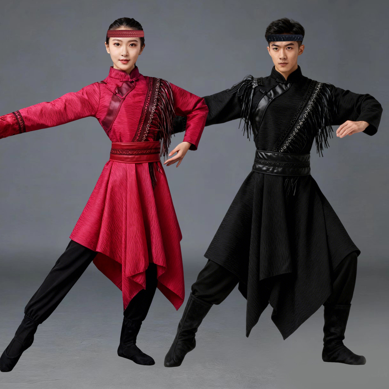 New Mongolian Dance Performance Costumes for Men and Women, Mongolian Leather Tassel Practice Clothing, Ethnic Minority Art Exam Clothing