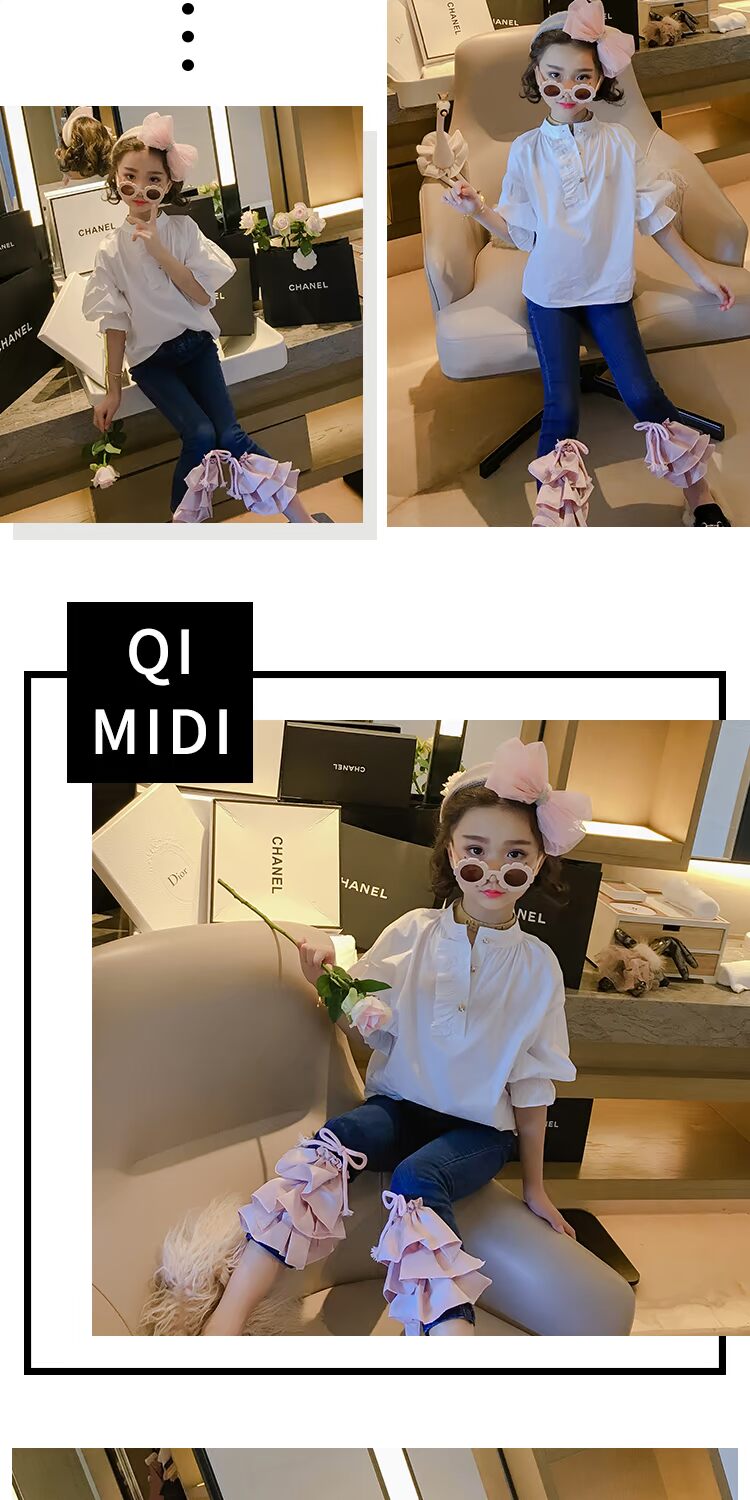 Chimiti cô gái áo trắng 2018 mùa thu mới cho trẻ em mặc tay áo nhỏ đứng cổ áo khí chất trẻ em lót quần áo - Áo sơ mi đồ trẻ em