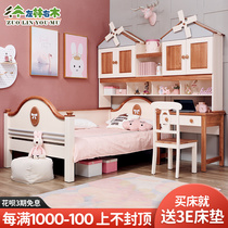 full solid wood childrens bed with desk wardrobe integrated wind lathe small family type single bed American multifunction combined bed