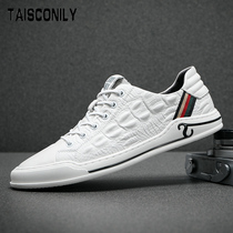 Small White Shoes Mens Summer Thin Leather Mens Shoes Trends 100 Hitch Crocodile Line Casual Shoes Pure Leather Board Shoes Man Breathable