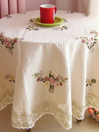 田园蕾丝餐桌布茶几布艺圆桌布台布绣花全棉万能盖巾家用书桌盖布