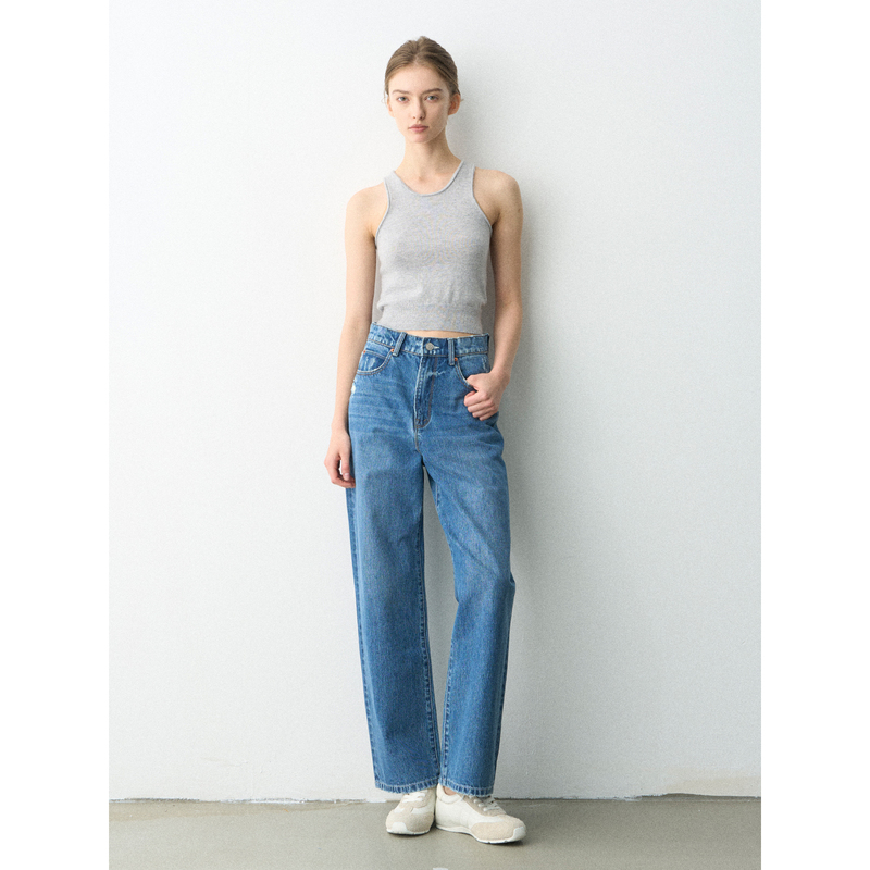 The Elves｜Master Denim Series｜2025 Spring Distressed Design High-Waisted Straight-Leg Jeans A13-2
