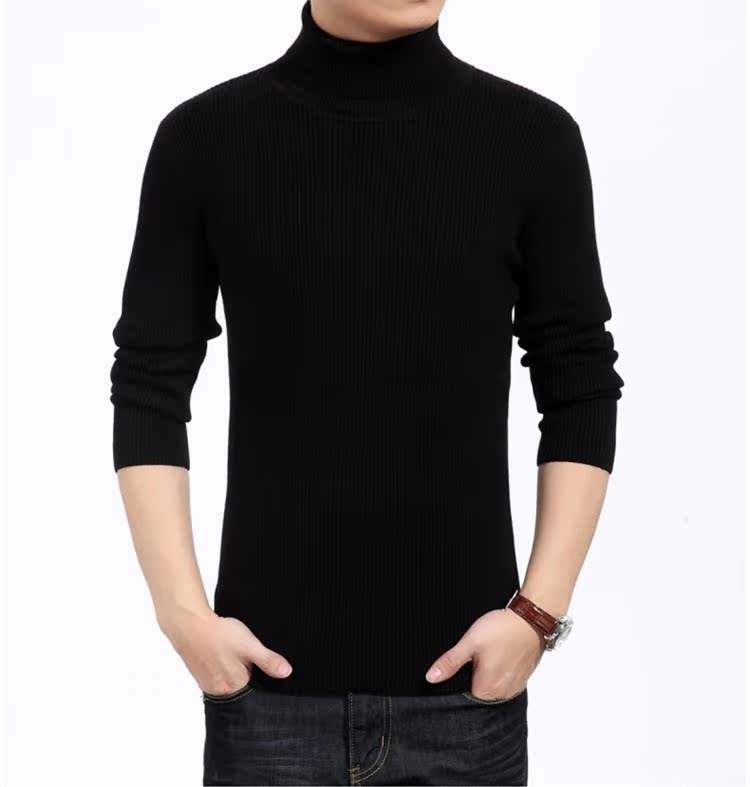 Áo len nam mùa đông Nam cực áo len dày màu đen đáy áo Hàn Quốc Slim size lớn áo len màu rắn áo nam