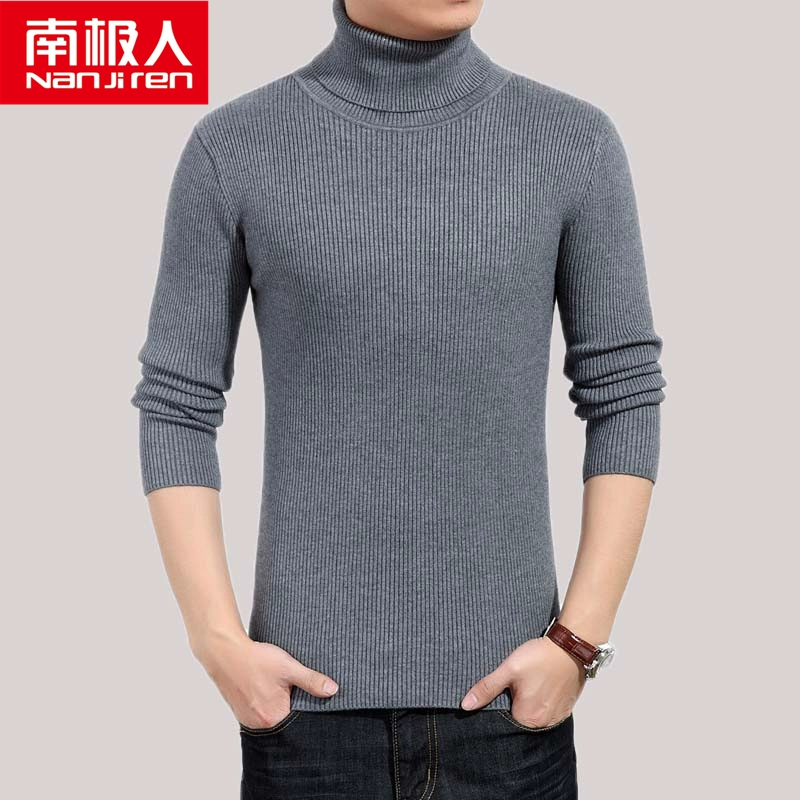 Áo len nam mùa đông Nam cực áo len dày màu đen đáy áo Hàn Quốc Slim size lớn áo len màu rắn áo nam đẹp