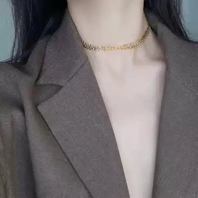 Design sense of simple ins Wind sterling silver gold-plated flower wheat ear leaf necklace fashion versatile super A pendant female choker