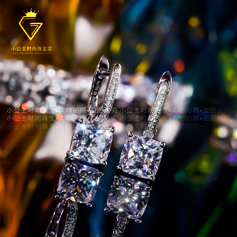 18k white gold mosanstone ear pin 1 carat inlaid diamond earrings female four paws princess square earring with small crownins earbone nails