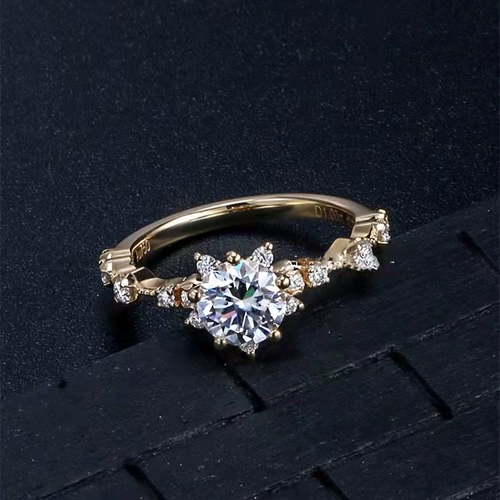 Платиновое бриллиантовое кольцо, белое золото 18 карат, 1 карат, со снежинками