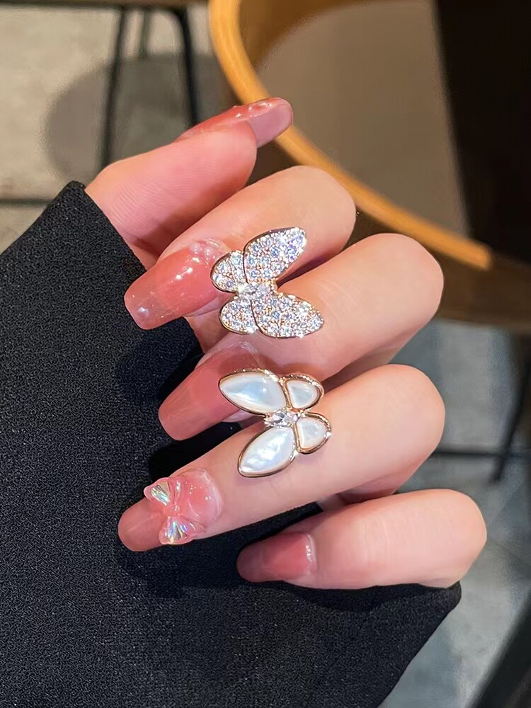 18k Platinum Super Fairy solid butterfly ring light extravagant and inlaid zircon fritillary personality small crowdsourced design ring female
