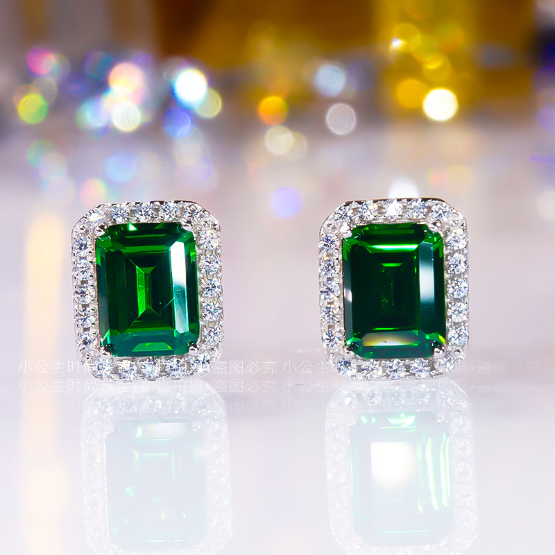 18k Platinum Group Inlaid Ancestral mother green retro rectangular earrings female platinum inlaid square Clarins earrings