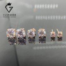  Four-claw shining moissanite simulation earrings 2 carat pigeon egg 18K rose gold color gold diamond earrings for men and women