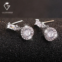 s925 pure silver inlaid round drill with imported mosanstone long style earrings temperament brief about 100 lap sweet and earmy accessories