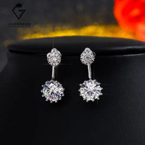 New 100 hitch long style round mosanstone simulation diamond S925 pure silver earnail 3 carat with a luxurious and luxurious ear