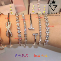  18K platinum Moissan stone bulls head bracelet AU750 white gold rose gold classic four-claw bracelet round diamond bracelet female