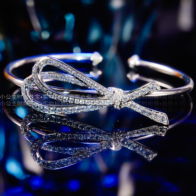 18K white gold bracelet imported mosanstone butterfly knot platinum hand ring female, Japan-ROK minimalist fashion handout