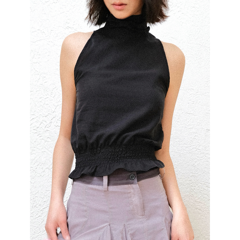 Podloop 26Ss Tencel Lyocell Two-Tone Tie-Up Off-Shoulder Ruched Waist Tie Relaxed Halter Top Podloop 26Ss Tencel Lyocell Two-Tone Tie-Up Off-Shoulder Ruched Waist Tie Relaxed Halter Top