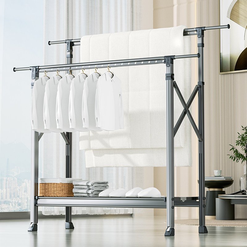 Drying rack floor-to-ceiling folding indoor household balcony outdoor bedroom pole quilt artifact lifting clothes hanger cold clothes