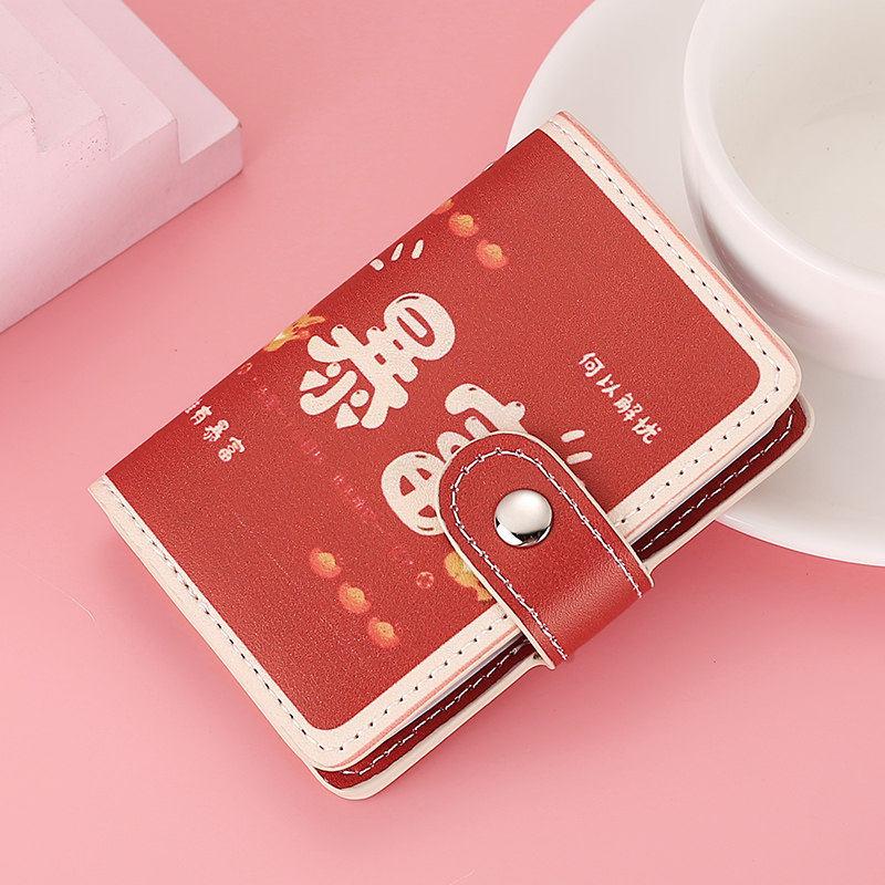 Snap button girl cartoon anti-theft printing card holder ultra-thin personality small and large capacity card holder multi-functional all-in-one wallet