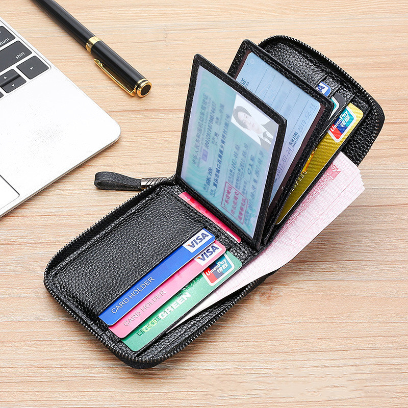 Large capacity driver's license leather jacket real cow leather men's pull chain multifunction card wallet document bag line driving license