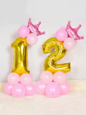 Golden Digital 0123456789 Column Children's Birthday Party Arrangement Baby Hundred Days Balloon Decoration