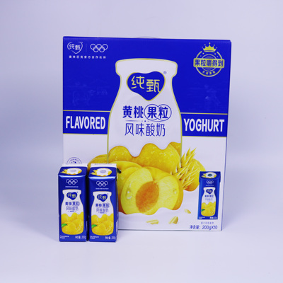 Январь Mengniu чистый йогурт 200 г * 10 коробок желтого персика, овсянки, клубники, фруктовый кислый и питательный завтрак, молоко, целая коробка