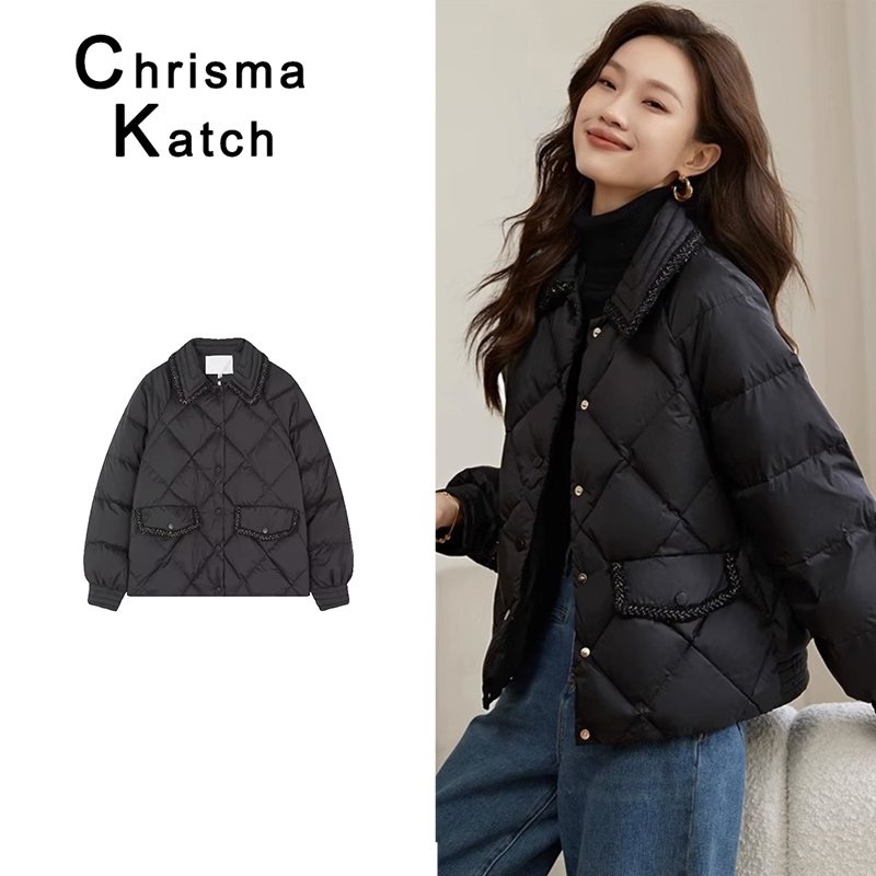 Chrisma Katch temperament small fragrant wind splicing down clothes 23 years Winter new warm light and light jacket woman-Taobao