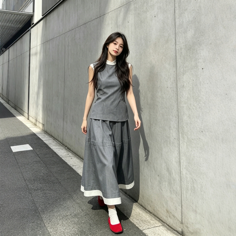 Desigar Old Money Style Gray Suit Gray Suit Fabric Sleeveless Vest Top Half Skirt Two-Piece Set for Women