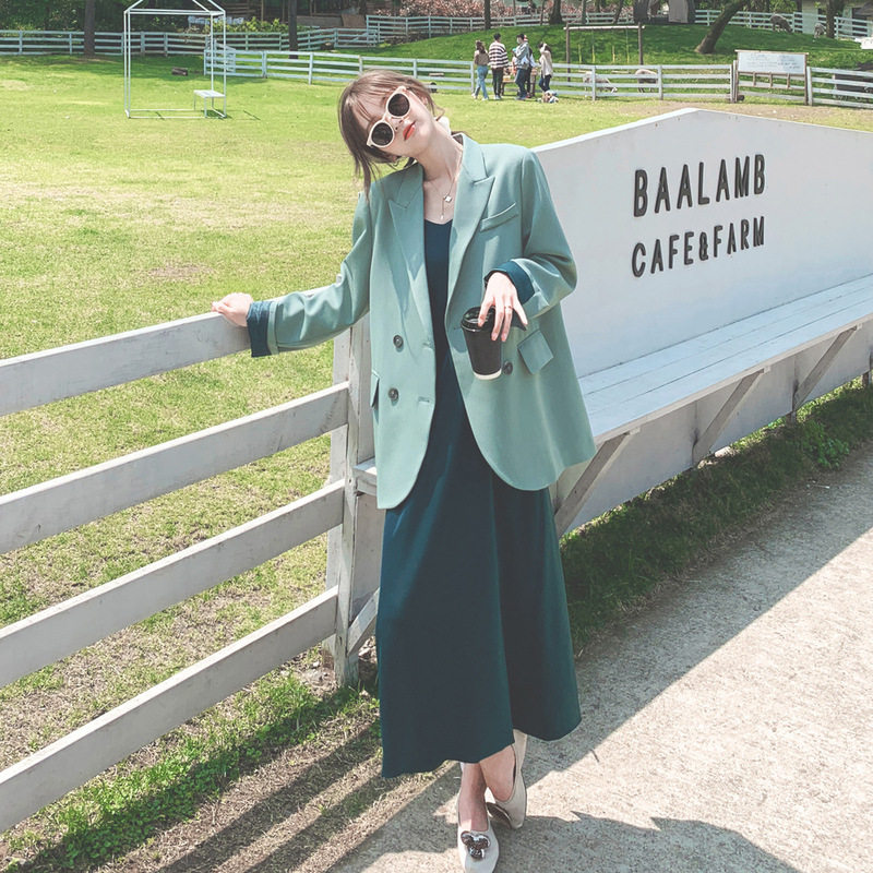 Pregnant women spring high-end professional hot mom small suit thin net red suit fashion Western style loose sling dress