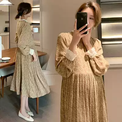 2021 New French temperament pregnant women floral skirt long version skirt loose pleated pregnant women spring and autumn