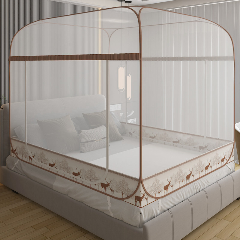 Yurt mosquito net household free installation with bottom square top can be folded 1 5 meters anti-fall children 1 2 large space anti-mosquito