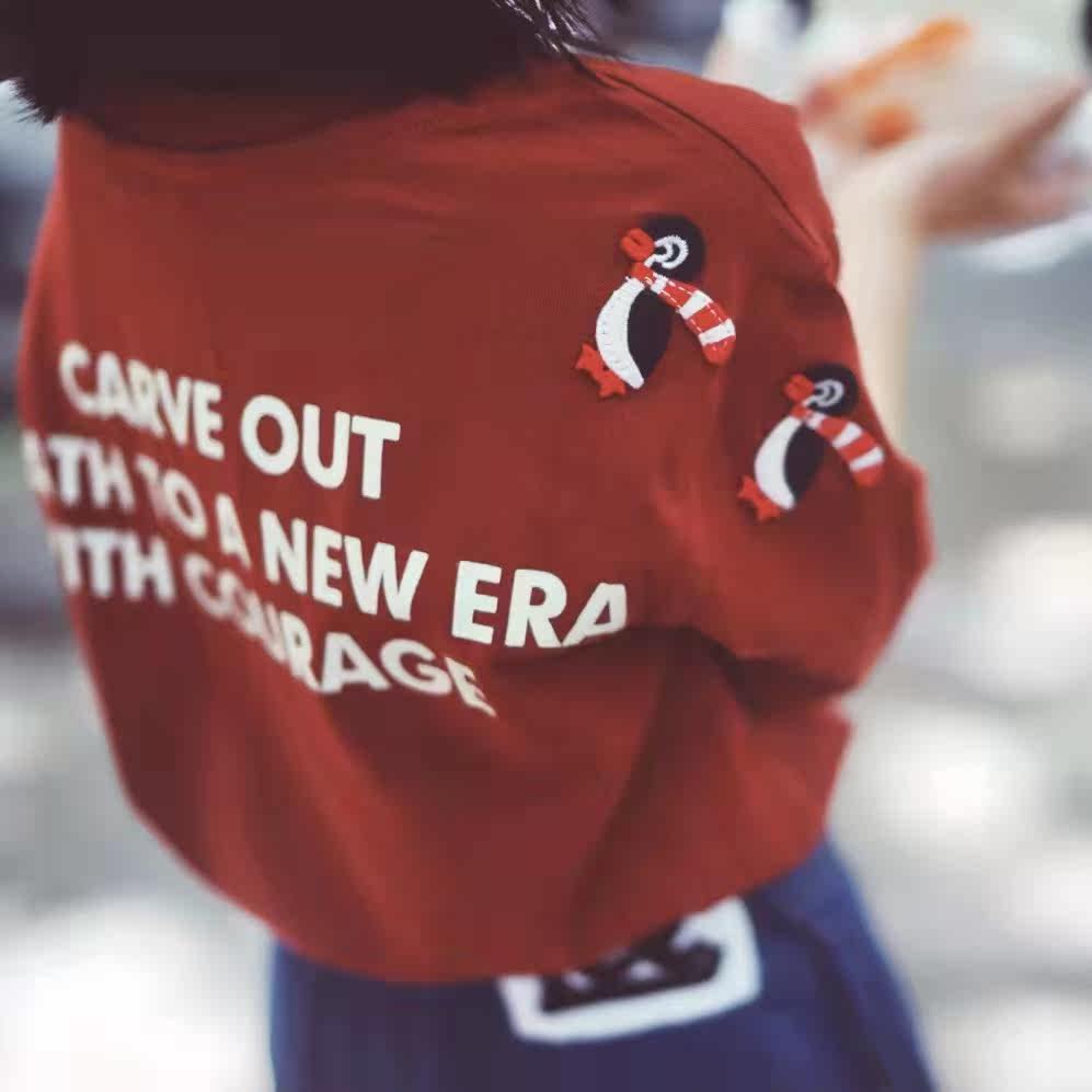 2022dd Spring and Summer Children's Japanese cotton T - shirt sucking wet sweat and sweat penguin embroidery coat