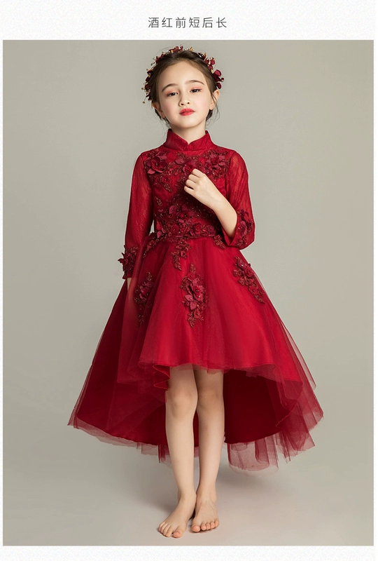 2019 mẫu váy cô gái mới catwalk dạ hội váy cưới váy hoa công chúa váy công chúa mùa hè đỏ - Váy trẻ em